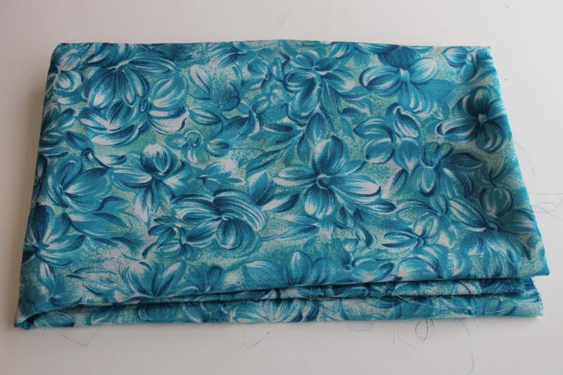 photo of Saki Japan silky polyester fabric, vintage sample length w/ aqua floral print #1