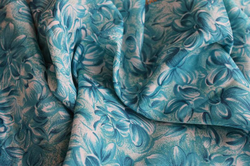 photo of Saki Japan silky polyester fabric, vintage sample length w/ aqua floral print #6