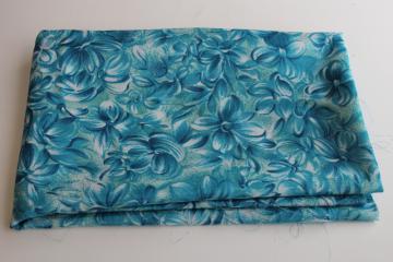 catalog photo of Saki Japan silky polyester fabric, vintage sample length w/ aqua floral print