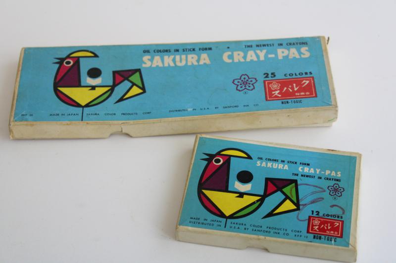 photo of Sakura Japan Cray-Pas oil pastel crayons in vintage boxes 60s 70s art sets used #2