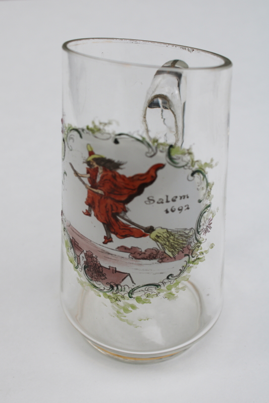 photo of Salem 1692 witch trials flying witch print vintage glass souvenir mini pitcher #1