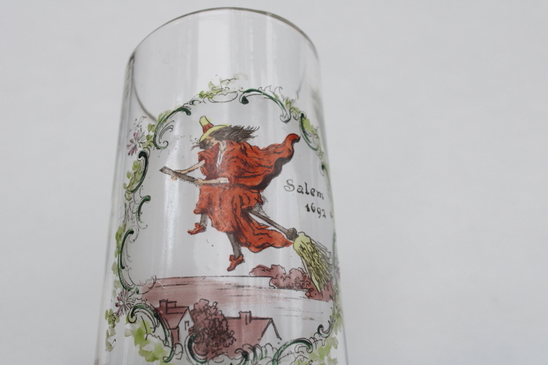 photo of Salem 1692 witch trials flying witch print vintage glass souvenir mini pitcher  #2