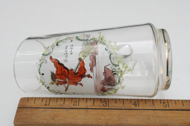photo of Salem 1692 witch trials flying witch print vintage glass souvenir mini pitcher  #5