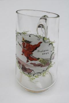 Salem 1692 witch trials flying witch print vintage glass souvenir mini pitcher 