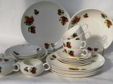 catalog photo of Salem Tartan plaid leaves vintage 1950s dinnerware lot