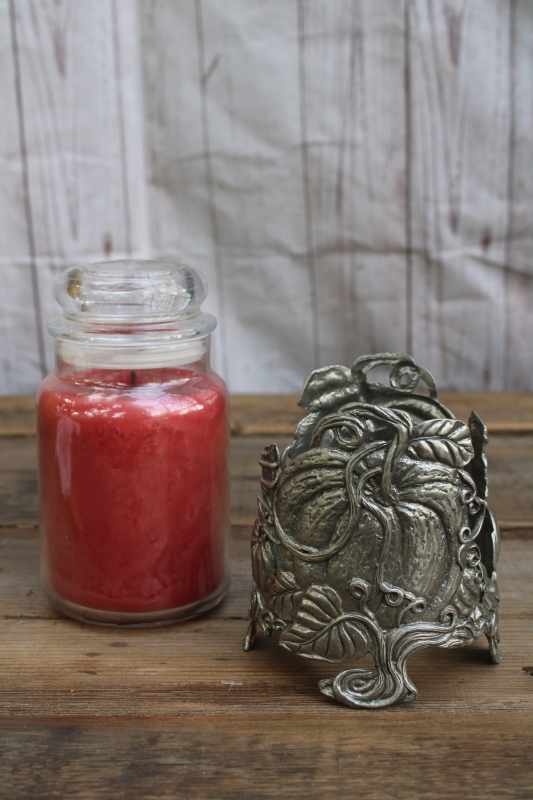 photo of Salt City Pewter cast metal jar candle holder, pumpkin for fall candles, seasonal decor Thanksgiving  #1