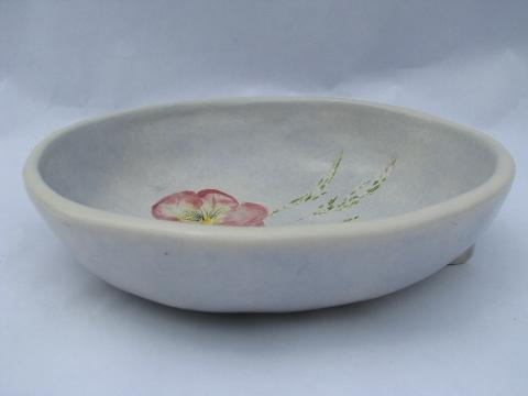 photo of Salt Marsh art pottery bowl, pink pansies floral #2