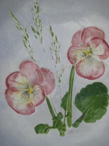 photo of Salt Marsh art pottery bowl, pink pansies floral #5