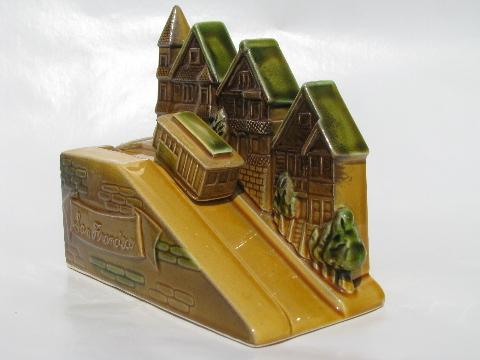 photo of San Francisco trolley car climbing hill, 1980s ceramic music box #2