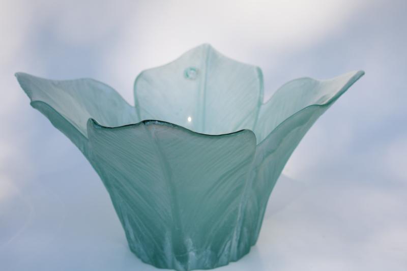 photo of San Miguel sea glass green recycled glass flower bowl, huge heavy vase frosted glass #1