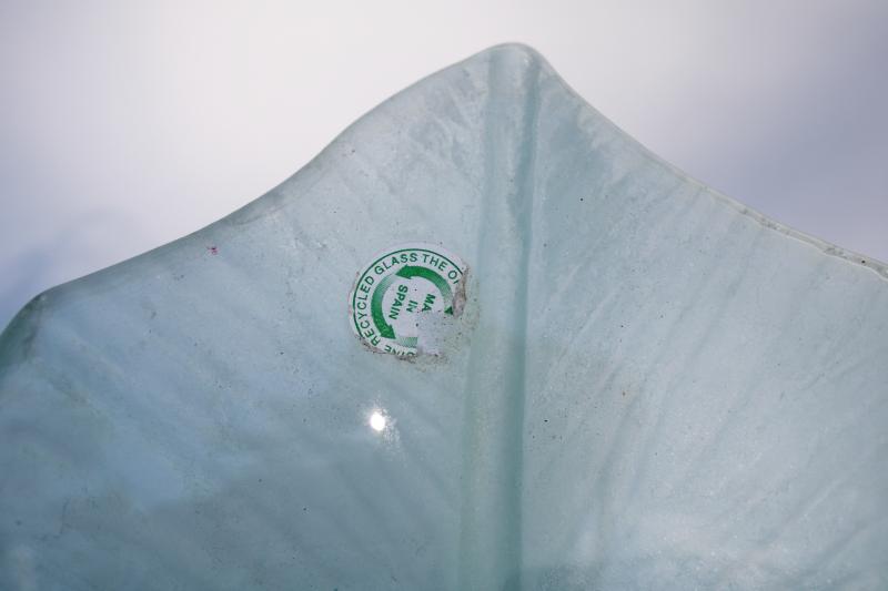 photo of San Miguel sea glass green recycled glass flower bowl, huge heavy vase frosted glass #2