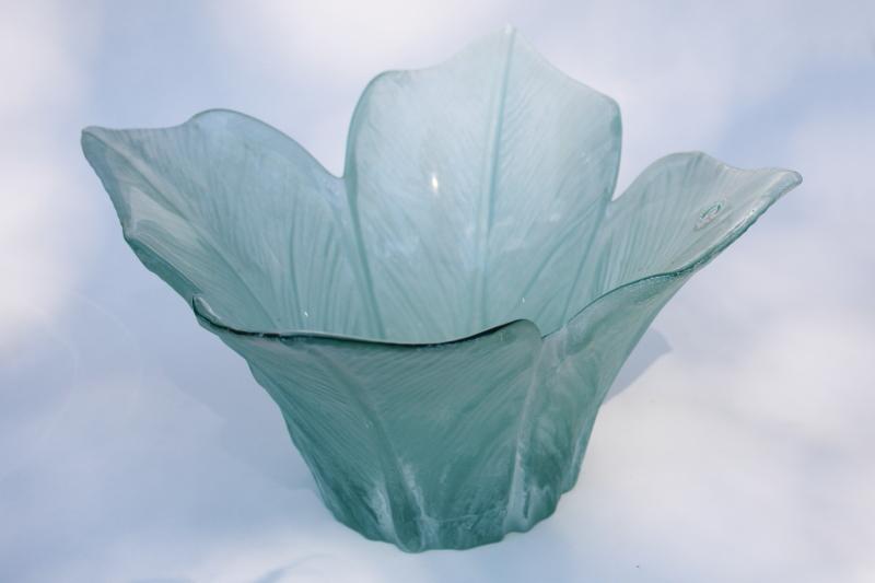 photo of San Miguel sea glass green recycled glass flower bowl, huge heavy vase frosted glass #6