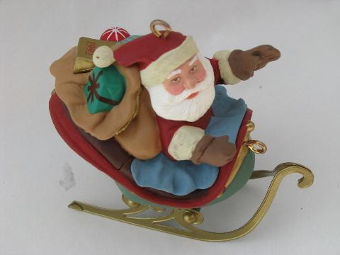 photo of Santa and eight tiny reindeer, five part Hallmark Christmas ornament #3