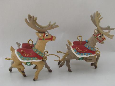 photo of Santa and eight tiny reindeer, five part Hallmark Christmas ornament #6