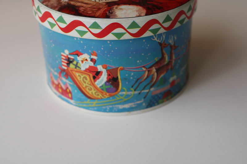 photo of Santa print Christmas candy tin, vintage Long Island metal tin made in England #2