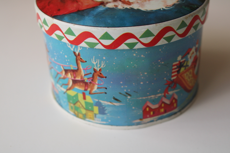 photo of Santa print Christmas candy tin, vintage Long Island metal tin made in England #3