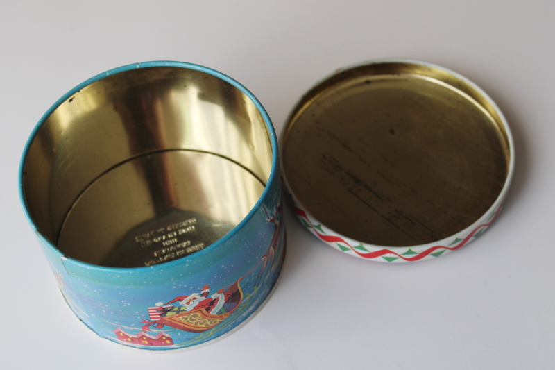photo of Santa print Christmas candy tin, vintage Long Island metal tin made in England #5