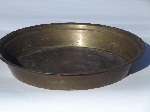 photo of Sarna brass solid heavy tray w/ gold pan shape, large round flat bowl #1