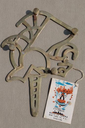 photo of Sarna brass unicorn trivet w/ 50s vintage Sarnabrass India hang tag #4