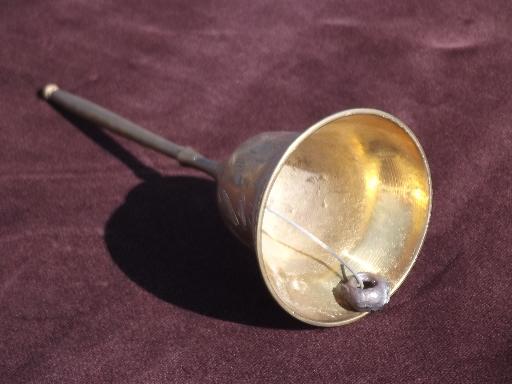 photo of Sarna solid brass table service bell w/ etched design, vintage India #3