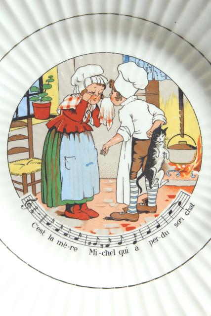 photo of Sarreguemines et Digoin France pottery plates, vintage children's dishes w/ French nursery rhymes lyrics #5