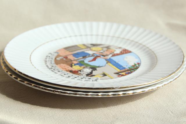 photo of Sarreguemines et Digoin France pottery plates, vintage children's dishes w/ French nursery rhymes lyrics #8