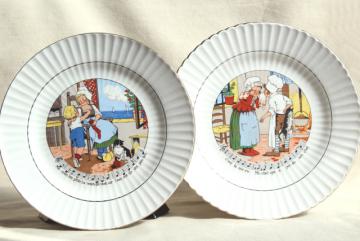 catalog photo of Sarreguemines et Digoin France pottery plates, vintage children's dishes w/ French nursery rhymes lyrics