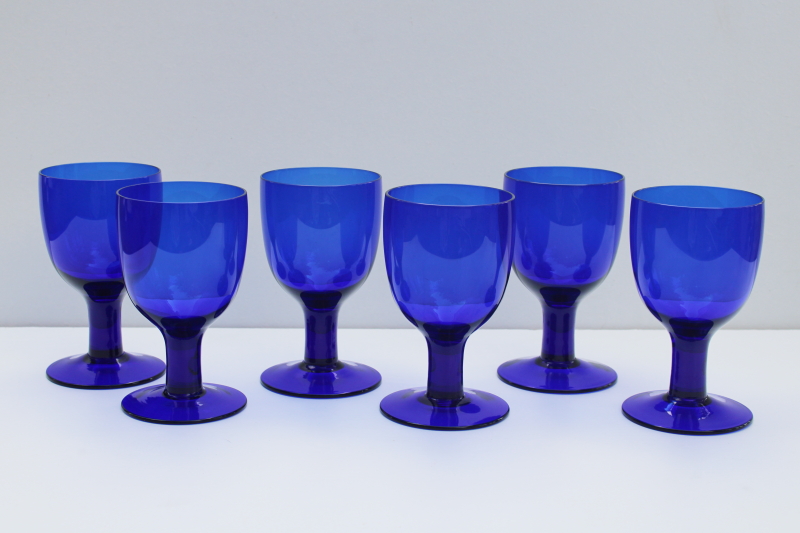 photo of Scandi mod style vintage cobalt blue water goblets or wine glasses, modern chunky shape #1