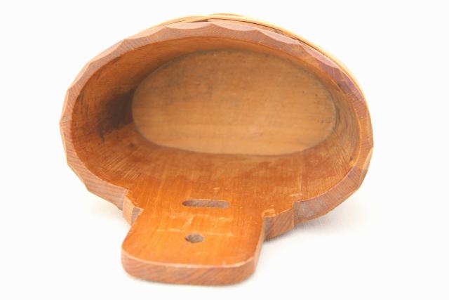 photo of Scandinavian carved staved wood piggin or salt box bucket, vintage country pine wall pocket #9