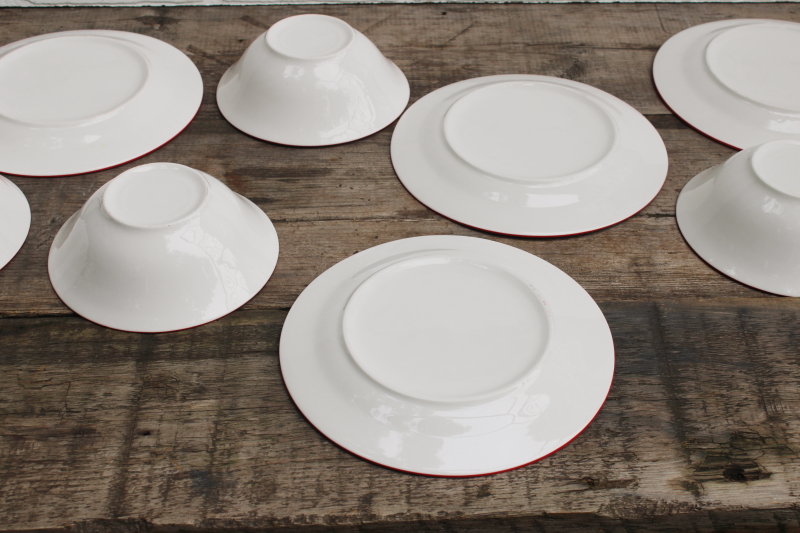 photo of Scandinavian modern style holiday china Christmas dishes red on white barns winter village plates & bowls #4