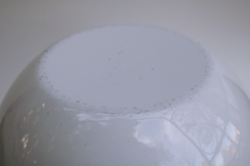 photo of Scandinavian modern vintage Finland Arabia enamelware metal bowl, blue clover on white  #6