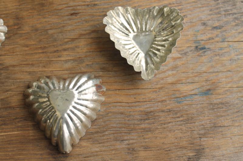 photo of Scandinavian style vintage heart shaped tin tart pans, fluted metal molds made in Sweden #2