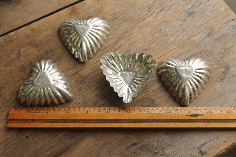 photo of Scandinavian style vintage heart shaped tin tart pans, fluted metal molds made in Sweden #4