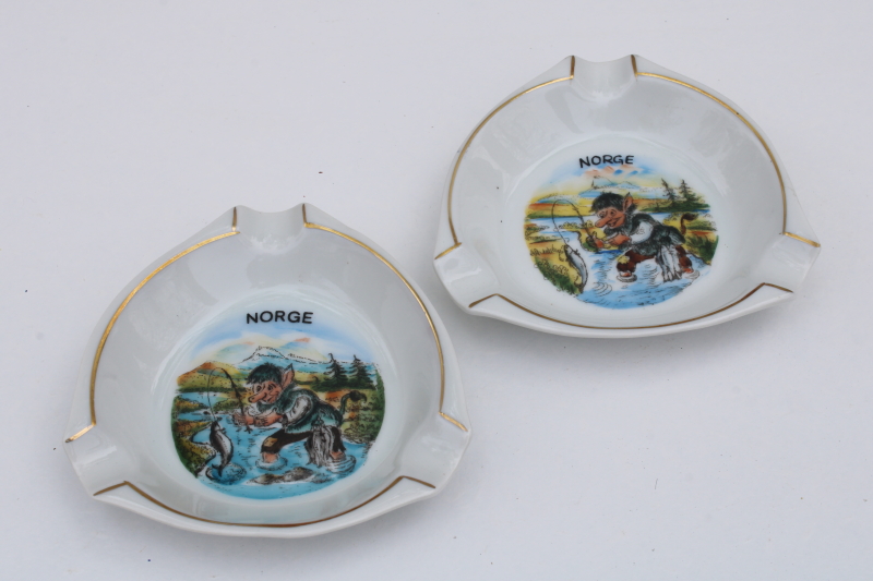 photo of Scandinavian trolls vintage ceramic ashtrays, souvenir of Norway made in Denmark #1