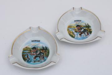 Scandinavian trolls vintage ceramic ashtrays, souvenir of Norway made in Denmark