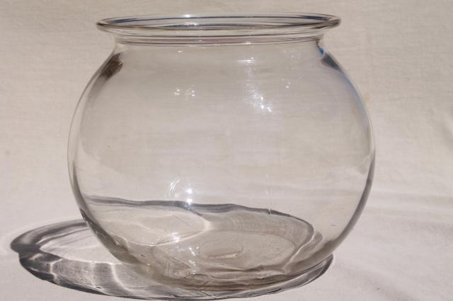 photo of Schuler Pretzels old general store counter jar, huge vintage glass fish bowl canister #1