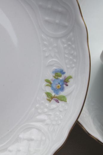 photo of Schumann Bavaria Dresden floral teacups & saucers, embossed white china w/ flowers #2