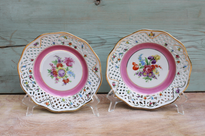 photo of Schumann Bavaria US Zone vintage Dresden floral china salad plates pierced border #1