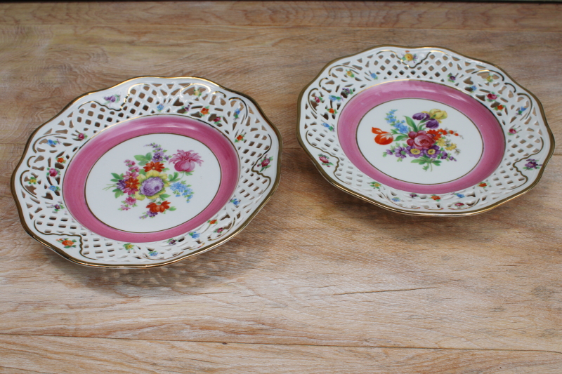 photo of Schumann Bavaria US Zone vintage Dresden floral china salad plates pierced border #2