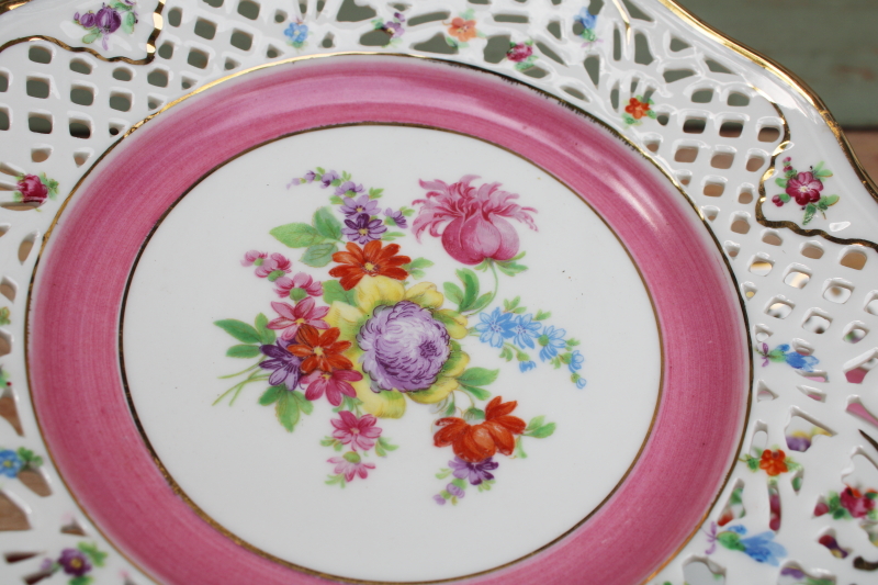 photo of Schumann Bavaria US Zone vintage Dresden floral china salad plates pierced border #4