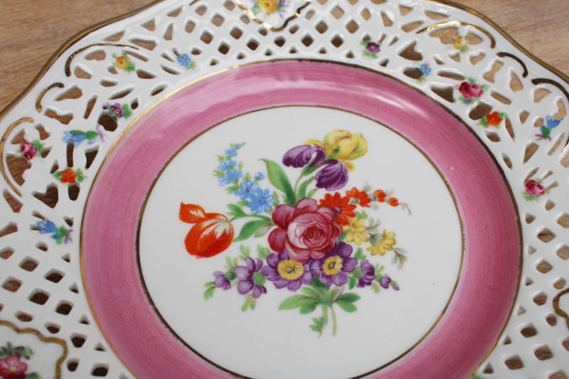 photo of Schumann Bavaria US Zone vintage Dresden floral china salad plates pierced border #5