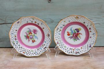 Schumann Bavaria US Zone vintage Dresden floral china salad plates pierced border