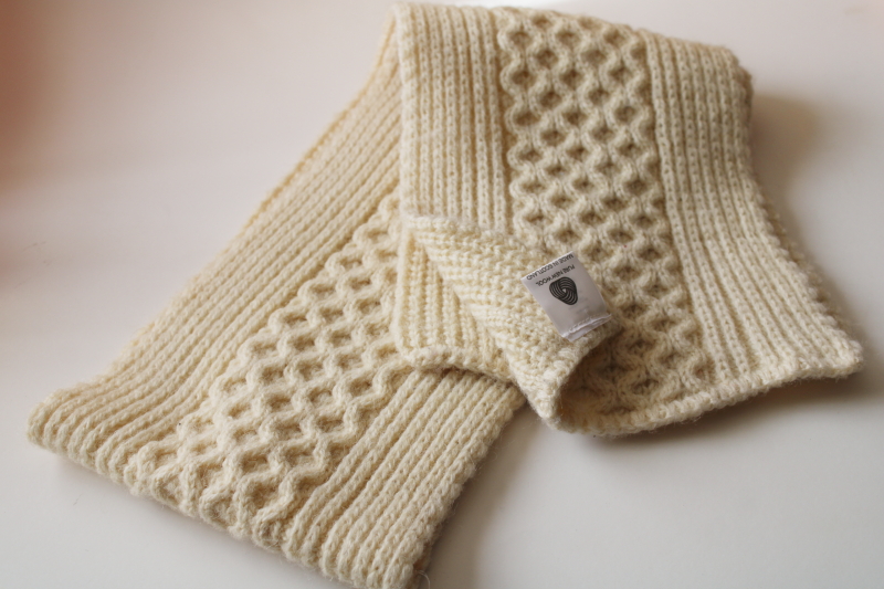 photo of Scottish Aran cables knit muffler, thick warm ivory wool long knitted scarf  #1