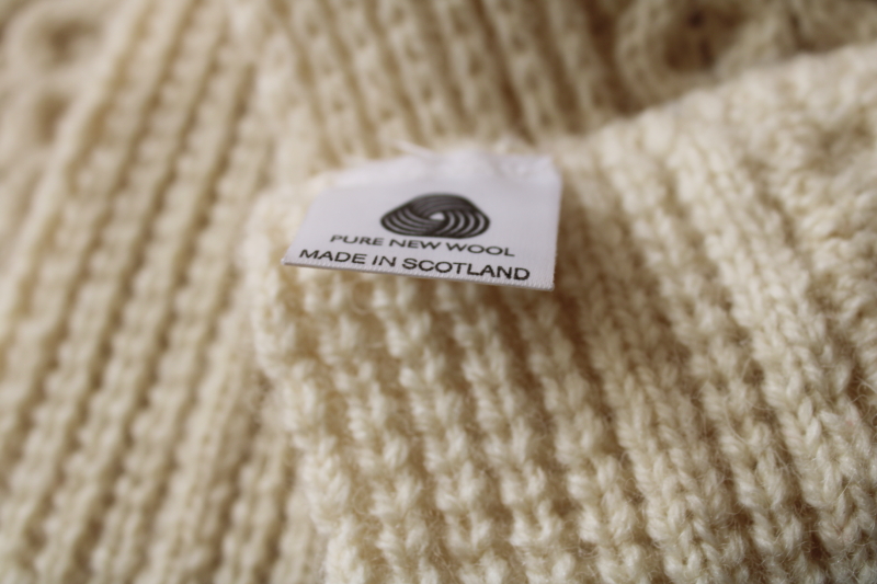 photo of Scottish Aran cables knit muffler, thick warm ivory wool long knitted scarf #3