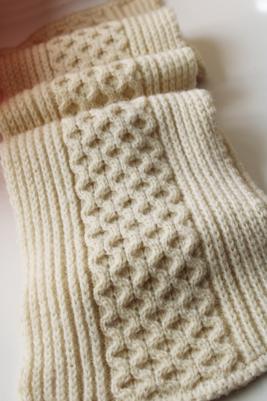 photo of Scottish Aran cables knit muffler, thick warm ivory wool long knitted scarf #4