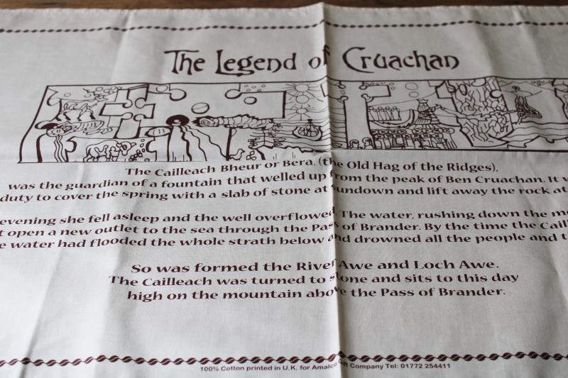 photo of Scottish legend of Cruachan printed cotton tea towel vintage souvenir #1