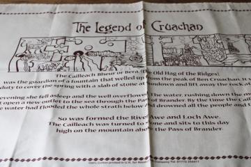 catalog photo of Scottish legend of Cruachan printed cotton tea towel vintage souvenir