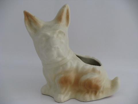 photo of Scotty terrier dog pottery planter, 1940s vintage figural flower pot #1