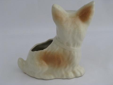 photo of Scotty terrier dog pottery planter, 1940s vintage figural flower pot #3