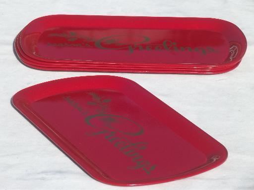 photo of Season's Greetings vintage metal trays for serving cocktails, food gifts #2